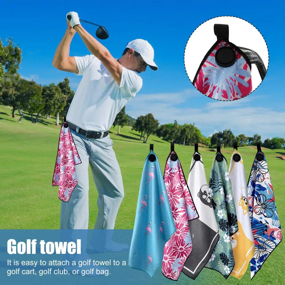 Golf Club Magnetic Towel Holder Microfiber Waffle Golf Towel with Strong Magnet for Golf Bags Printed Ball Cleaner Men Women Bag
