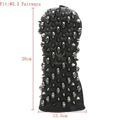 Golf Head Cover Skull Rivets PU Leather For Driver Fairway #3 #5 Hybrids Free Shipping