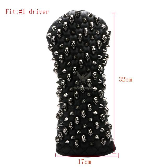 Golf Head Cover Skull Rivets PU Leather For Driver Fairway #3 #5 Hybrids Free Shipping